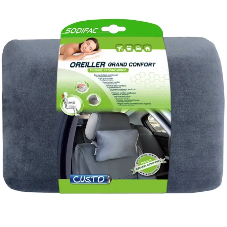 Oreiller voiture mousse mémoire forme housse lavable sangle