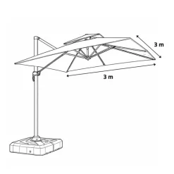 Parasol carré déporté pivotant alu toile 220 g/m² beige 3 X 3 M