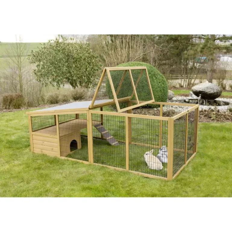Parc extérieur en pin pour petits animaux avec abri