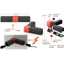 Piège à rongeurs d'angle électrique USB - 2 tunnels - 2000V