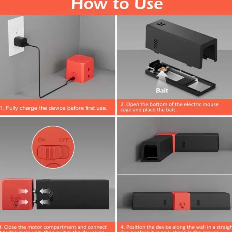 Piège à rongeurs d'angle électrique USB - 2 tunnels - 2000V
