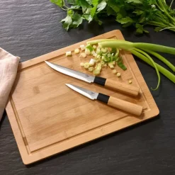 Planche à découper + 2 couteaux inox 3cr14 12,7cm et 7,6cm