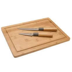 Planche à découper + 2 couteaux inox 3cr14 12,7cm et 7,6cm