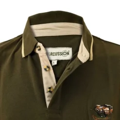 Polo brodé sanglier manches courtes coton piqué kaki S à 3XL