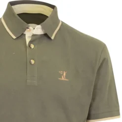 Polo brodé sanglier manches courtes coton piqué kaki S à 3XL