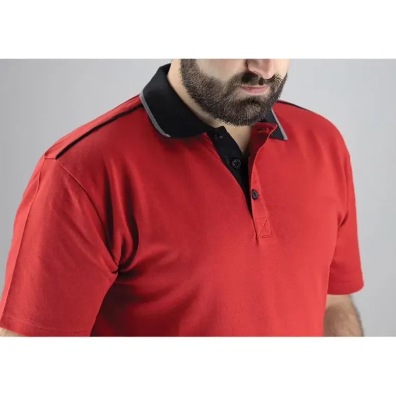Polo Homme LMA® Rouge - Manches Courtes Col Chemise - Coton Polyester
