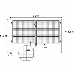 Portail 2 vantaux grillagé 3x1,5m - Maille 50mm - Vert