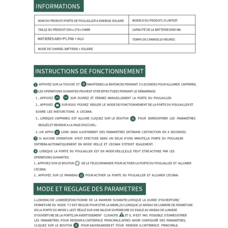 Portier automatique solaire télécommande et application Smartphone