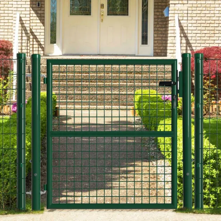 Portillon grillagé 1x1m maille 50mm vert avec serrure et poignées