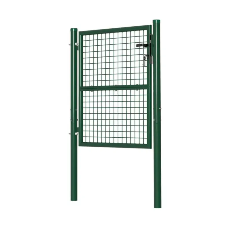 Portillon grillagé 1x1m maille 50mm vert avec serrure et poignées