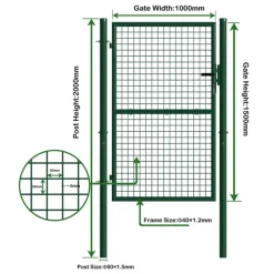Portillon grillagé 1x1,5m maille 50mm vert avec serrure