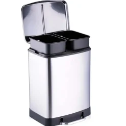 Poubelle à pédale 2 bacs acier inox brossé argenté 2x12L