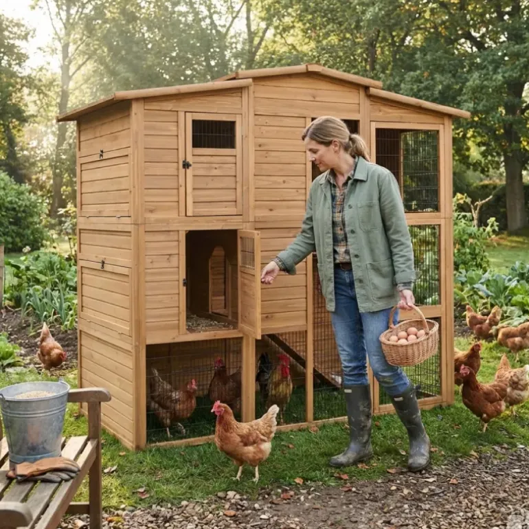 Poulailler Bois 2 étages 10-15 poules 222X115 X200 cm sol PVC
