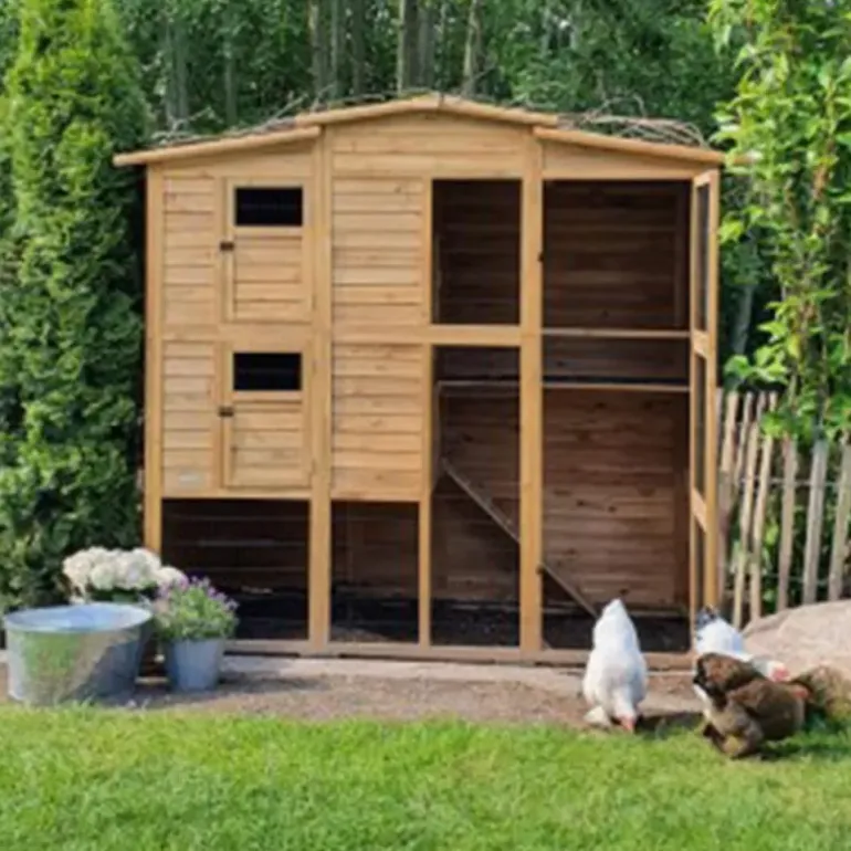 Poulailler Bois 2 étages 10-15 poules 222X115 X200 cm sol PVC