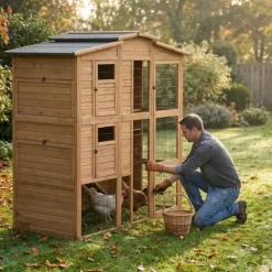 Poulailler Bois 2 étages 10-15 poules 222X115 X200 cm sol PVC