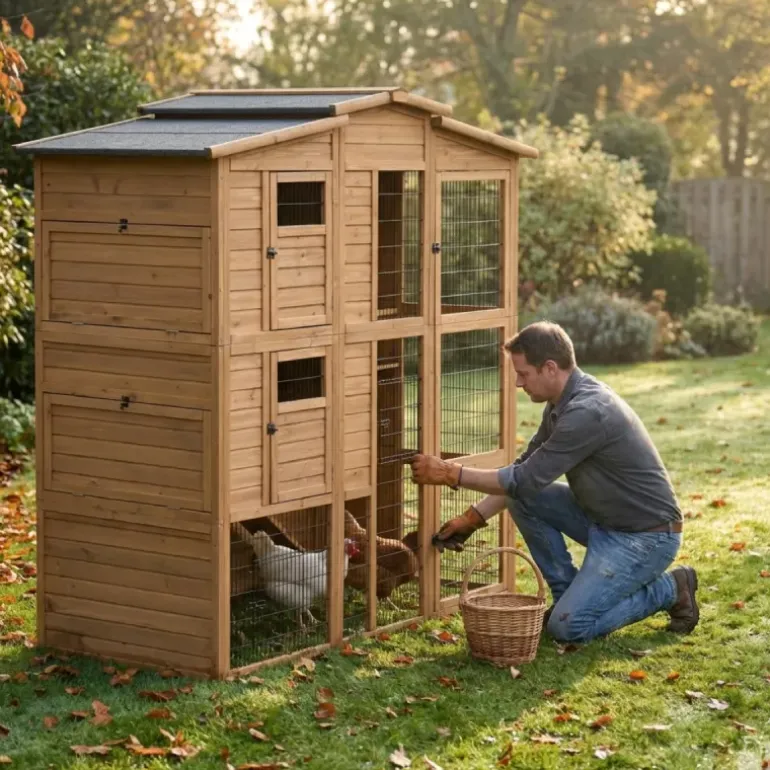 Poulailler Bois 2 étages 10-15 poules 222X115 X200 cm sol PVC