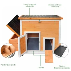 Poulailler Hefa+ en pin traité avec toit plastique - 6 poules