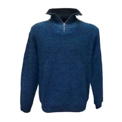 Pull camionneur homme col montant indigo - Manches longues zippé
