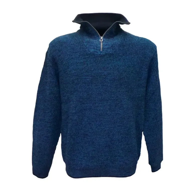 Pull camionneur homme col montant indigo - Manches longues zippé