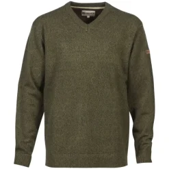 Pull col V kaki 70% acrylique 30% laine - Maille douce mixte