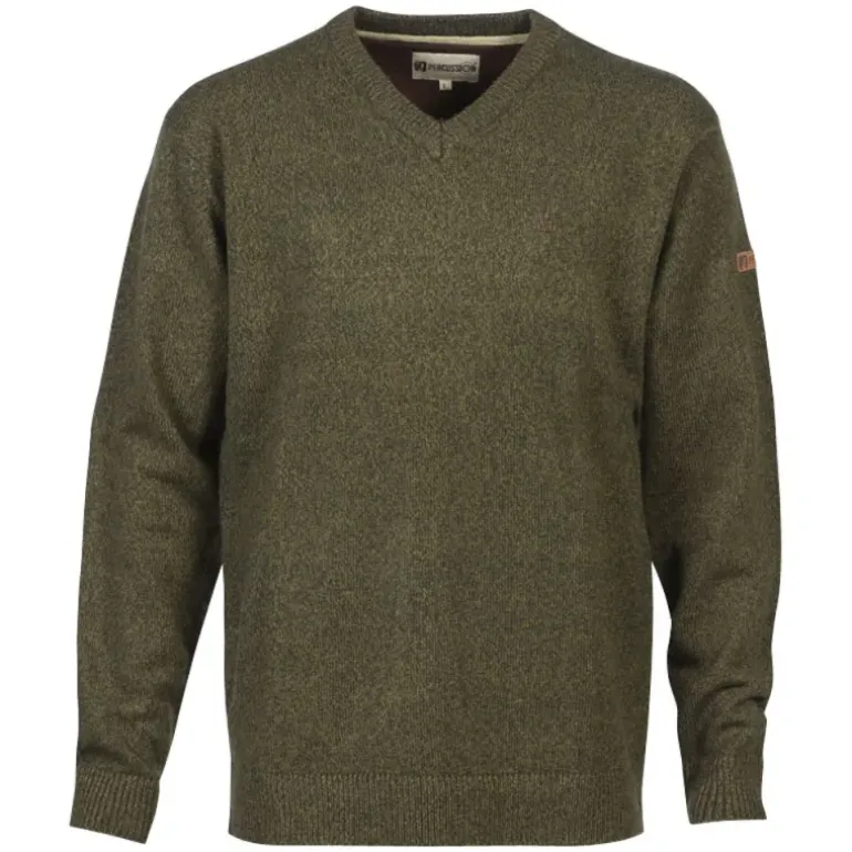 Pull col V kaki 70% acrylique 30% laine - Maille douce mixte