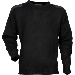 Pull commando noir 100% acrylique col rond renforts épaules coudes