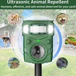 Répulsif Électronique à Ultrasons et Flash Anti-Nuisibles - Portée 8m - Solaire/USB