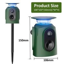 Répulsif Électronique Solaire 360° à Ultrasons et Flash - Étanche IP65