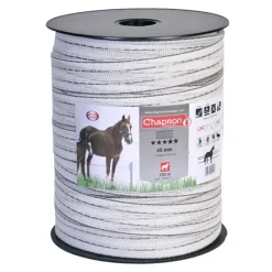 Ruban électrifié 40mm blanc liseré marron - 200m - Spécial cheval - CHAPRON LEMENAGER