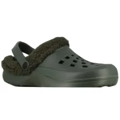 Sabots plastique fourrés kaki - Chaussures confort hiver