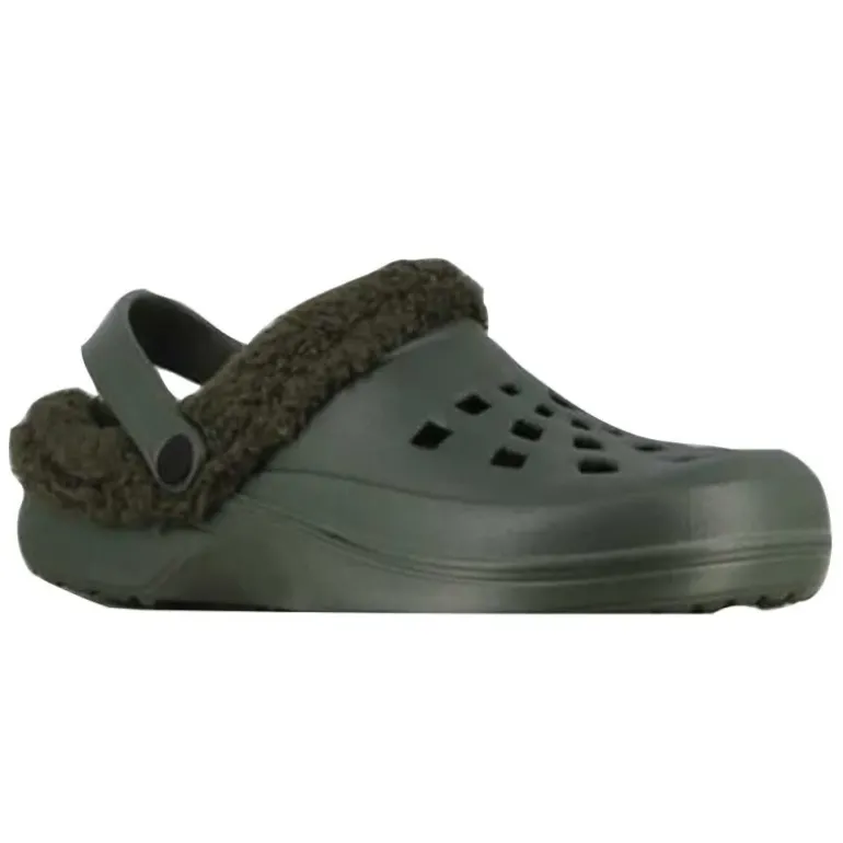 Sabots plastique fourrés kaki - Chaussures confort hiver