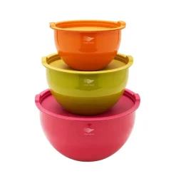 Saladiers acier inoxydable multicolores avec couvercles x3