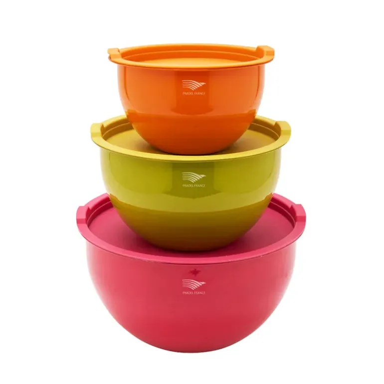 Saladiers acier inoxydable multicolores avec couvercles x3