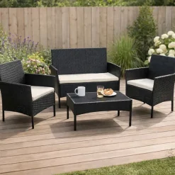 Salon de jardin 4 pièces résine tressée noir