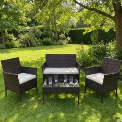Salon de jardin 4 pièces résine tressée marron