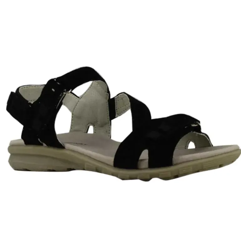 Sandales femme confort scratchs cuir et TPR noir