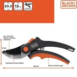 Sécateur Black&Decker® 20cm - Coupe précise et ergonomique