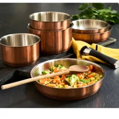 Set 3 poêles acier inox 20/24/26cm + manche amovible 496-816g