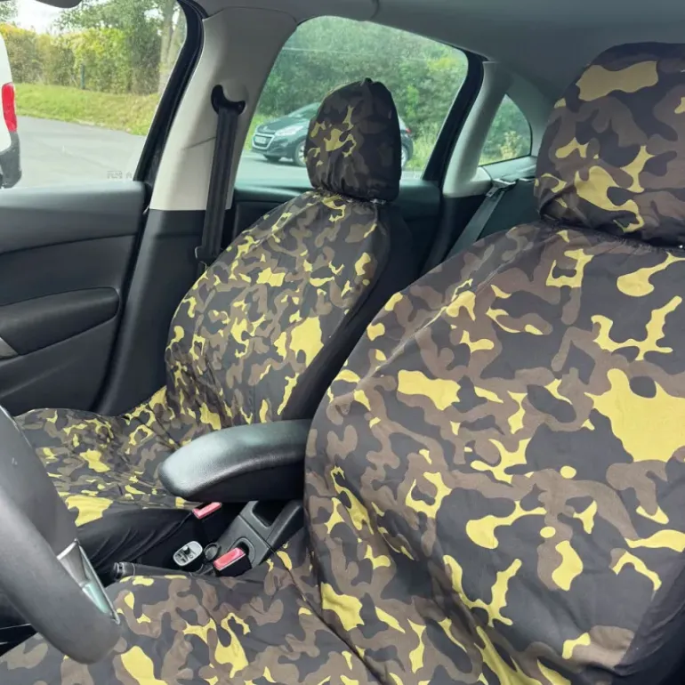 Set Housses de Voiture toile polyester noire et mousse Camo CE
