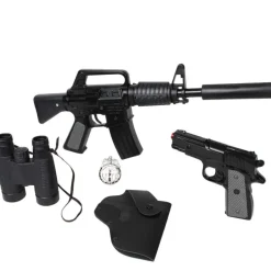 Set police enfant 5 accessoires mitraillette pistolet jumelles