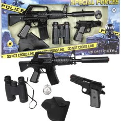 Set police enfant 5 accessoires mitraillette pistolet jumelles