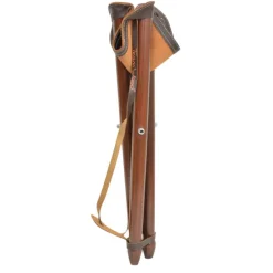 Siège battue en frêne teinté en croûte de cuir de buffle pliable H 65cm