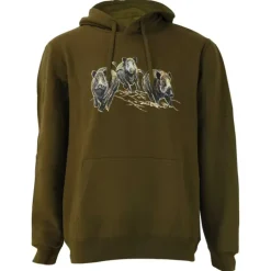 Sweat à capuche 3 sangliers coton polyester kaki M à 3XL