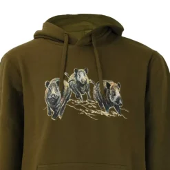 Sweat à capuche 3 sangliers coton polyester kaki M à 3XL