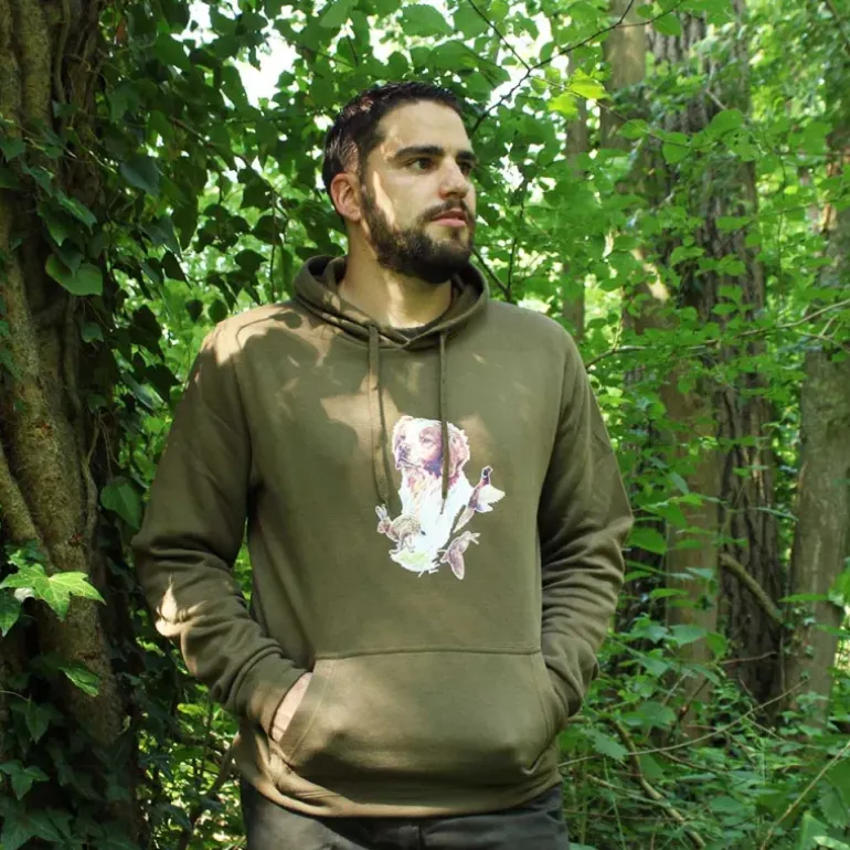 Sweat à capuche kaki épagneul Bartavel®