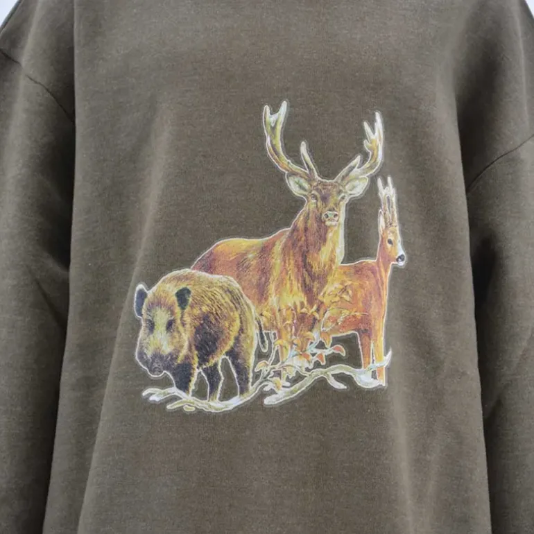 Sweat enfant grands animaux coton polyester kaki 6 à 14 ans
