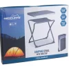 Table de camping pliante en acier gris - Plateau supplémentaire inclus