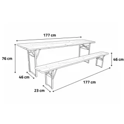 Table Extérieure en Pin Massif 177 cm avec 2 Bancs Bois / métal