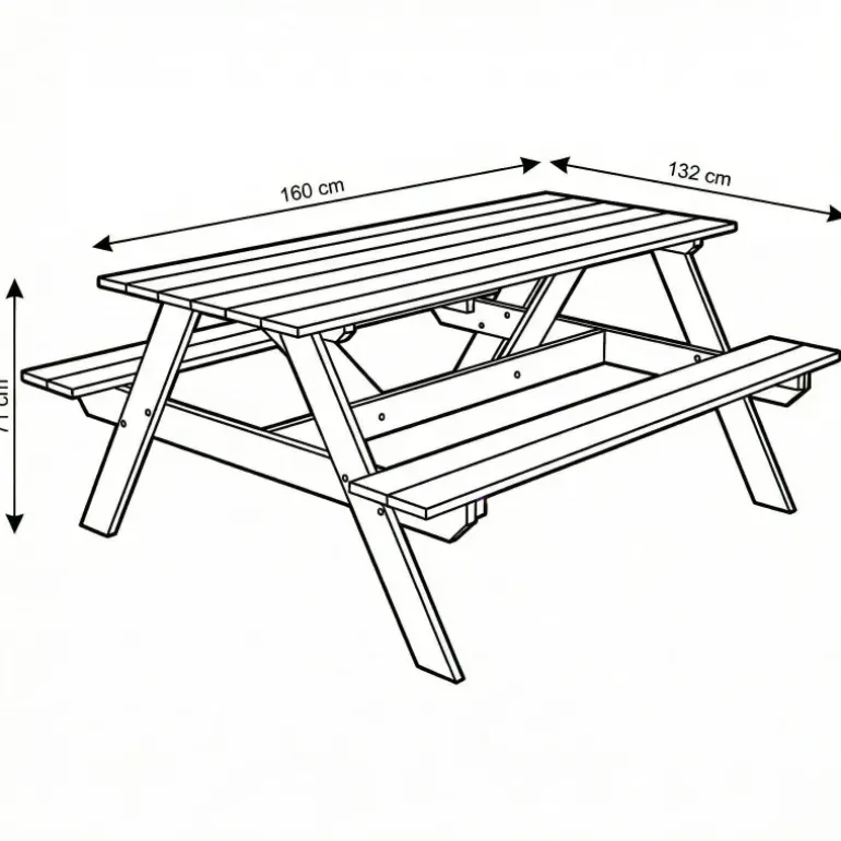 Table pique-nique en bois traité autoclave 160 cm