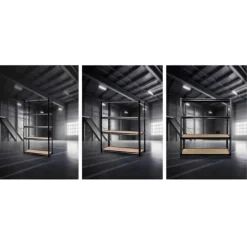 Étagère à rivets noire 5 niveaux 90x40x180cm - Structure robuste en acier et MDF